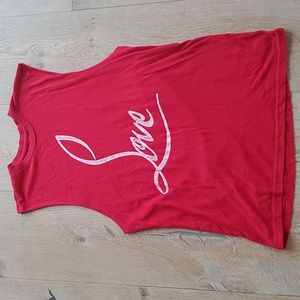 Laundry Room women's red LOVE long soft muscle tee. one size